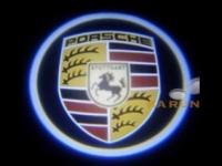 Лазерная подсветка Welcome со светящимся логотипом Porsche в черном металлическом корпусе, комплект 2 шт.